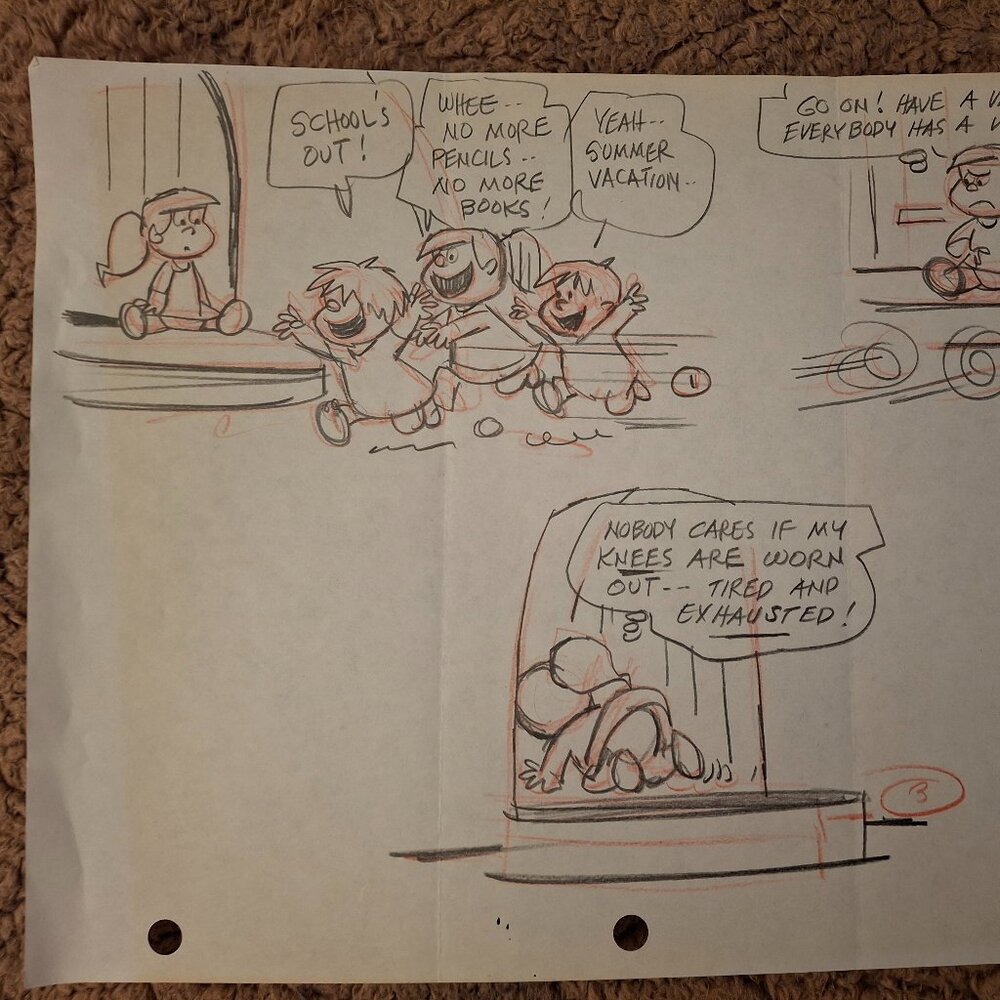 SIGNED Original The Flintstones Daily Comic Strip Preliminary Drawing...Pebbles